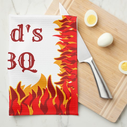 Aangepaste BBQ Rode Vlammen Keukenhanddoek (Quarter Fold)