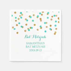 Aangepaste BBT Mitzvah Napkin Mint Gold Blue Confe Servet