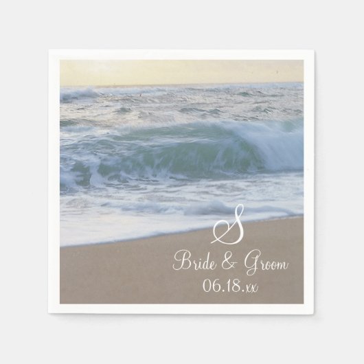 Aangepaste beach bruiloft monogram namen Datum Pp Servet (Voorkant)