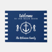 Aangepaste Beach House familienaam Seahorse Anker Deurmat (Voorkant)