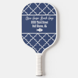 Aangepaste Beach House Navy & White Pattern Pickleball Paddle