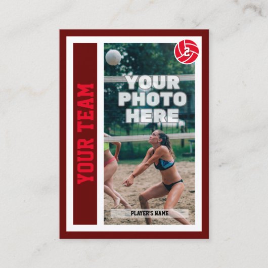 Aangepaste Beachvolleybal Trading Kaart (donkerroo Contactkaartje (Voorkant)