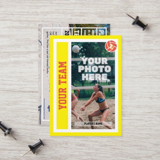 Aangepaste Beachvolleybal Trading Kaart (Geel) Contactkaartje (Voorkant / Achterkant in situ)