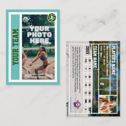 Aangepaste Beachvolleybal Trading Kaart (Licht Bla Contactkaartje (Voorkant / Achterkant)