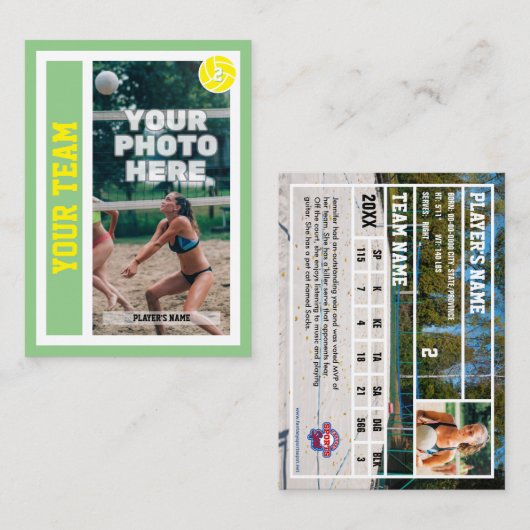 Aangepaste Beachvolleybal Trading Kaart (Sage) Contactkaartje (Voorkant / Achterkant)