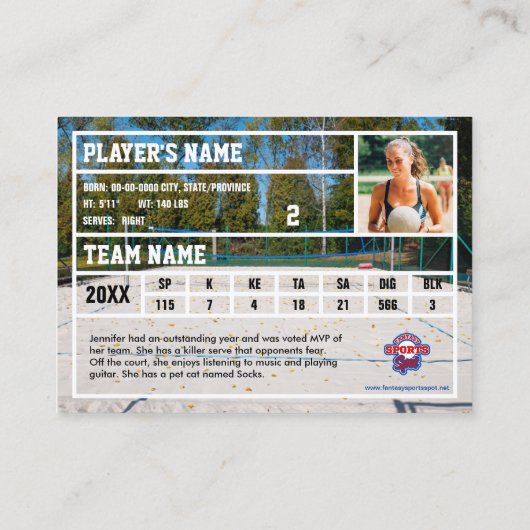 Aangepaste Beachvolleybal Trading Kaart (Zand) Contactkaartje (Achterkant)