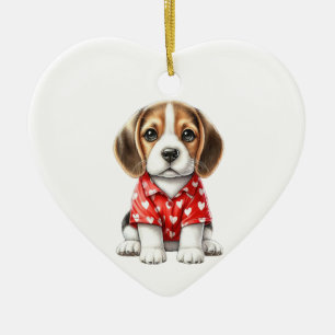 Aangepaste Beagle Dog Valentijn Keramisch Ornament
