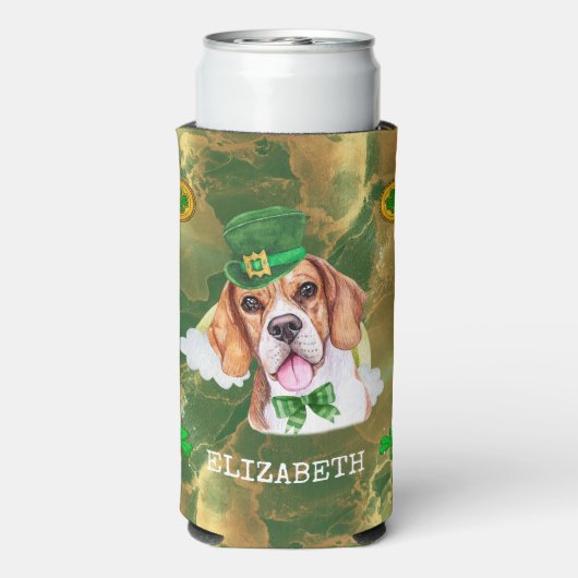 Aangepaste beagle Gold St. Patricks Seltzer Blikjeskoeler (Seltzer Achterkant)