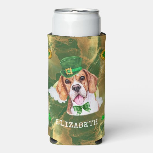 Aangepaste beagle Gold St. Patricks Seltzer Blikjeskoeler (Seltzer Voorkant)