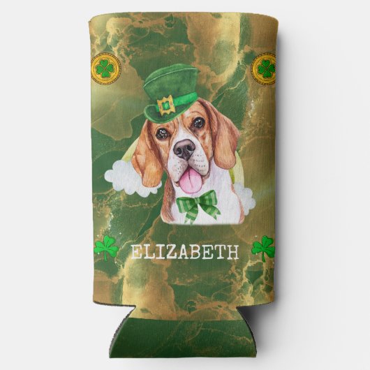 Aangepaste beagle Gold St. Patricks Seltzer Blikjeskoeler (Achterkant)