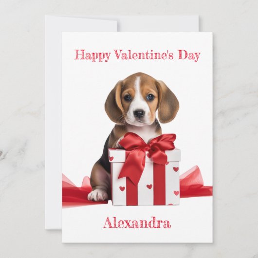 Aangepaste Beagle in Box met Bow Valentijn Feestdagenkaart (Voorkant)