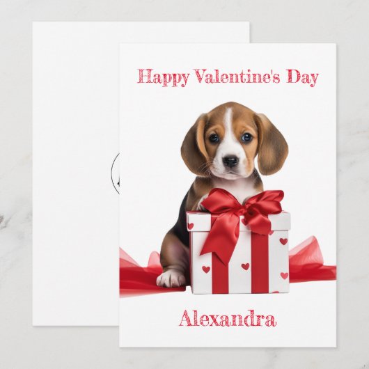 Aangepaste Beagle in Box met Bow Valentijn Feestdagenkaart (Voorkant / Achterkant)