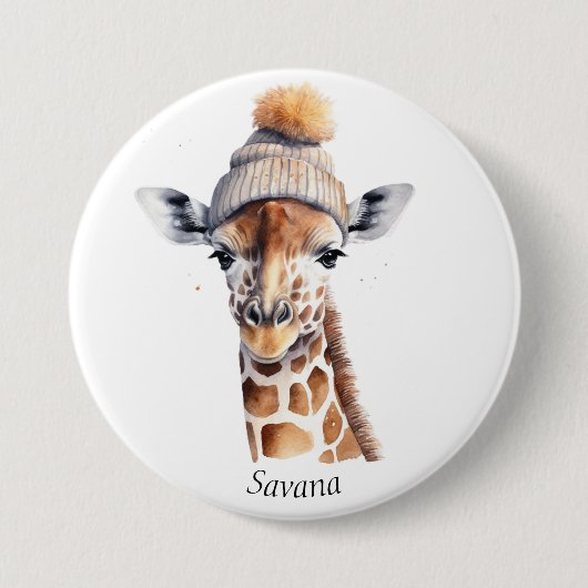 Aangepaste Beanie Bunch Giraffe Winterhoed Knop Ronde Button 7,6 Cm (Voorkant)