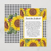 Aangepaste bedankkaart - Black Gingham & Zonnebloe (Voorkant / Achterkant)