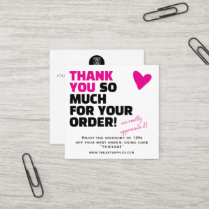 Aangepaste bedankkaart met logo en aanbieding vierkante visitekaartje