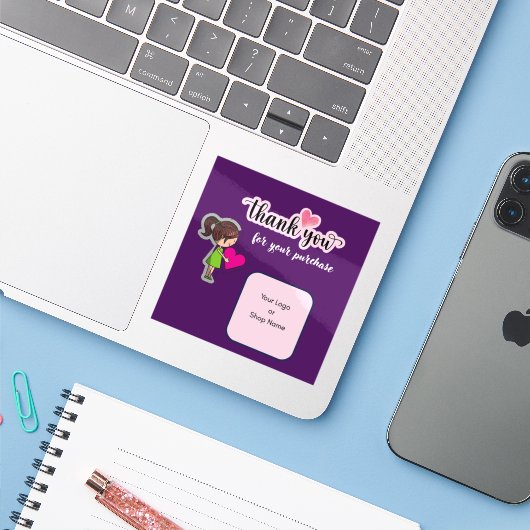 Aangepaste bedankkaart voor uw aankooplabels sticker (Laptop met iPhone)