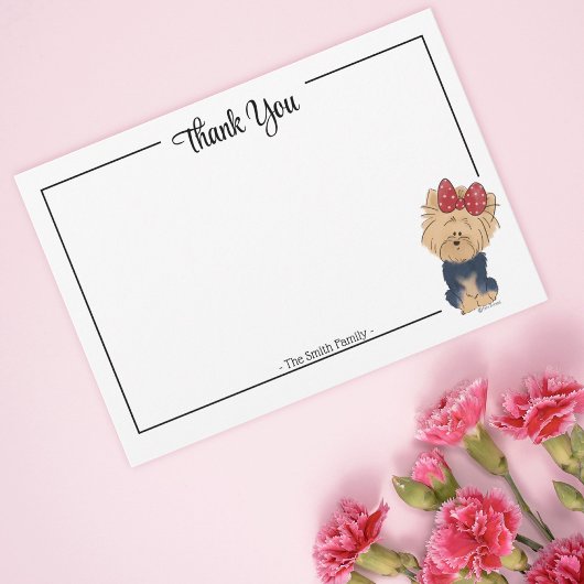 Aangepaste bedankkaart Yorkie strik Cute hond noti
