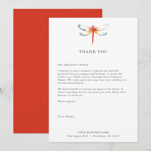Aangepaste bedankkaarten voor Business Red Dragonf Bedankkaart (Voorkant / Achterkant)