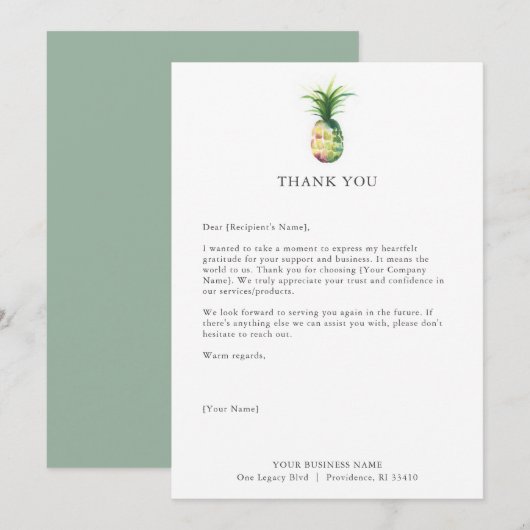 Aangepaste bedankkaarten voor zakelijke ananas bedankkaart (Voorkant / Achterkant)