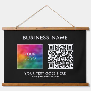 Aangepaste Bedrijf Bedrijf QR Code Logo Tekst Hangend Wandkleed