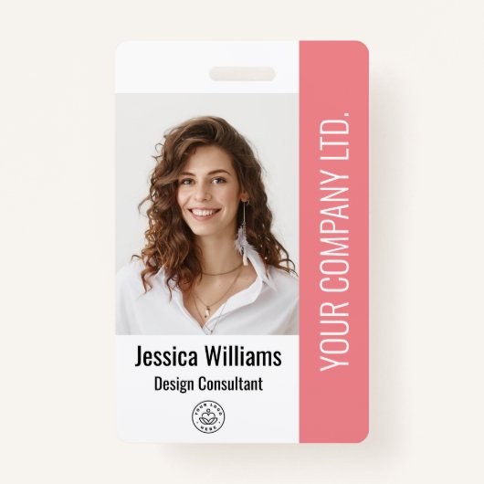 Aangepaste Bedrijf Grote Medewerker Foto Roze ID Badge (Voorkant)