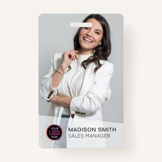Aangepaste Bedrijf Logo Bar Code Medewerker Foto Badge (Voorkant)