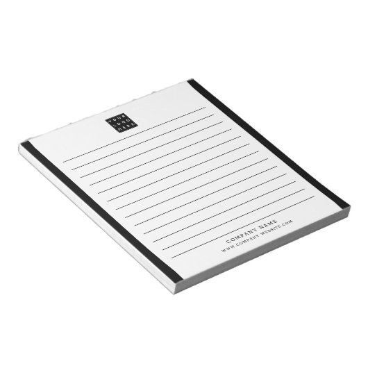 Aangepaste Bedrijf Logo Bedrijfsnaam Black Border Notitieblok (Schuin)