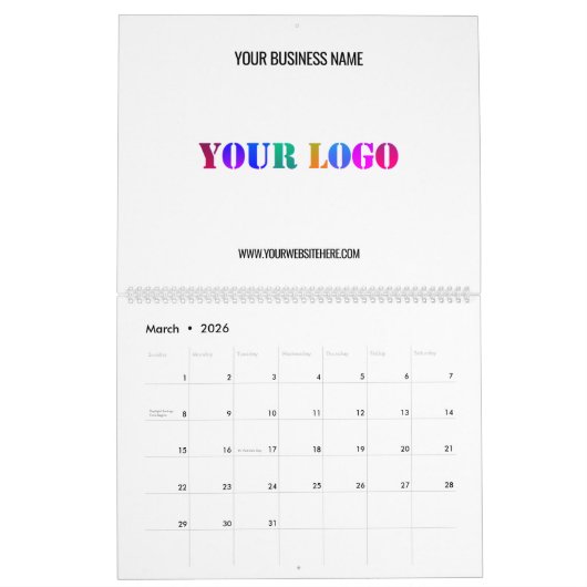 Aangepaste Bedrijf Logo en Tekst Bedrijfskalender Kalender (Mar 2026)