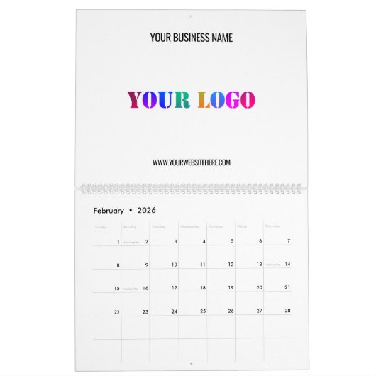 Aangepaste Bedrijf Logo en Tekst Bedrijfskalender Kalender (Feb 2026)