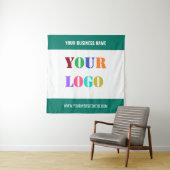 Aangepaste Bedrijf Logo en Tekst Tapestry Sjabloon Wandkleed (In situ)