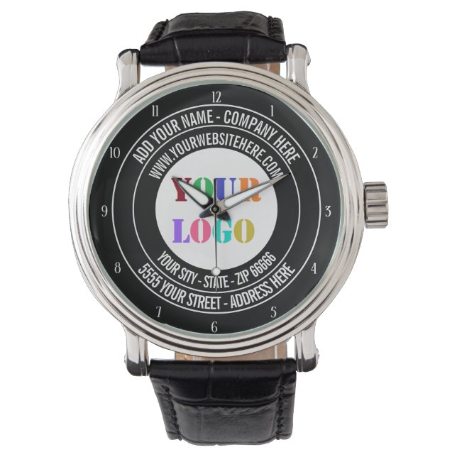 Aangepaste Bedrijf Logo en Tekstwacht sjabloon Horloge (Voorkant)