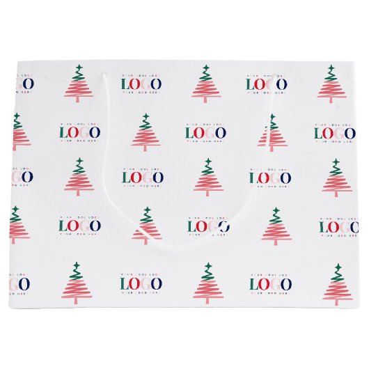 Aangepaste Bedrijf Logo & Kerstboom Groot Cadeauzakje (Voorkant)