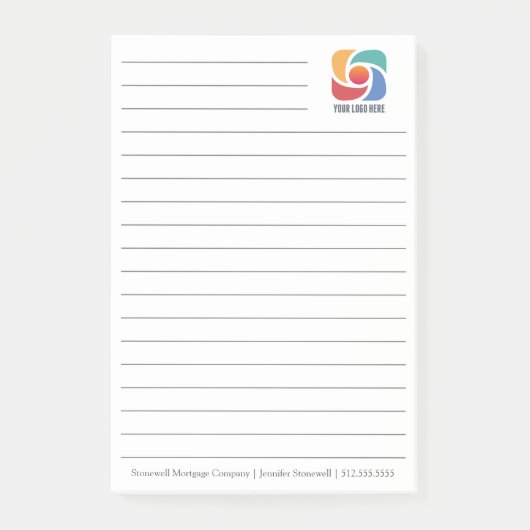 Aangepaste Bedrijf Logo Lined Business Post-it® Notes (Voorkant)