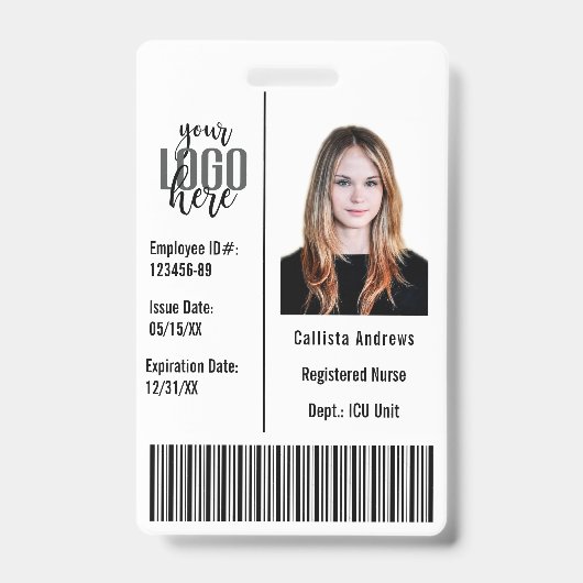 Aangepaste bedrijf personeel foto naam barcode log badge (Voorzijde)