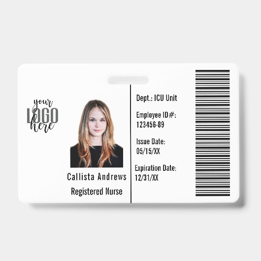 Aangepaste bedrijf personeelsfoto naam barcode log badge (Voorzijde)