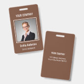 Aangepaste bedrijfs Basic Employee Name Foto Brown Badge (Front & Back)