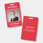 Aangepaste bedrijfs Basic Employee Name Foto Red Badge (Front & Back)