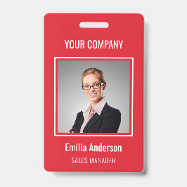 Aangepaste bedrijfs Basic Employee Name Foto Red Badge