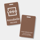 Aangepaste bedrijfs Logo Basic Employee Name Brown Badge (Front & Back)