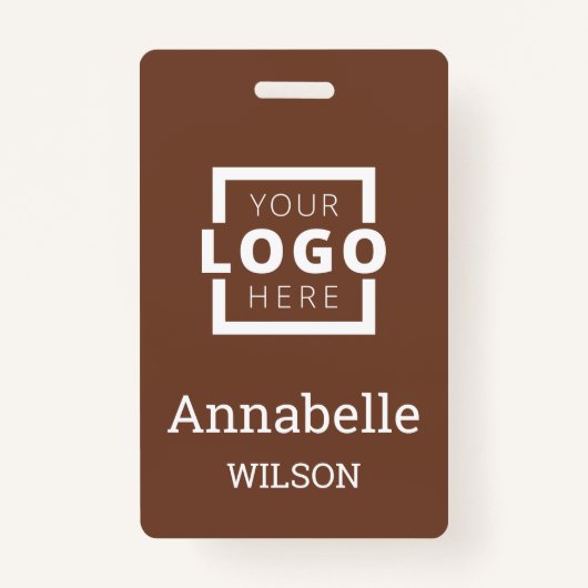 Aangepaste bedrijfs Logo Basic Employee Name Brown Badge (Voorkant)