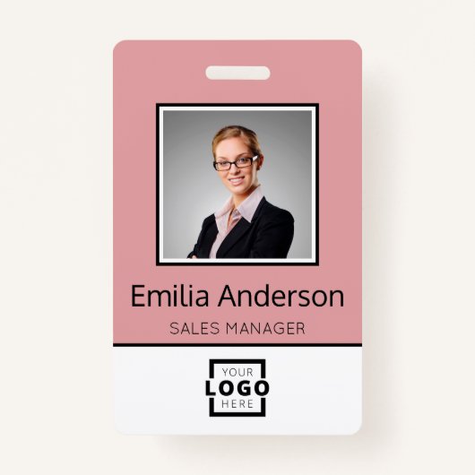 Aangepaste bedrijfs Logo Basic Employee Name Photo Badge (Voorkant)