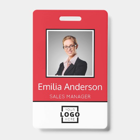 Aangepaste bedrijfs Logo Basic Employee Name Photo Badge (Front)