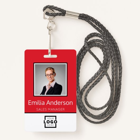 Aangepaste bedrijfs Logo Basic Employee Name Photo Badge (Voorkant met draagriem)