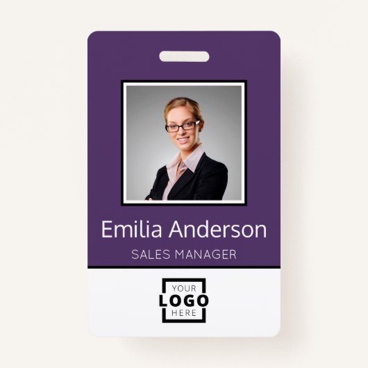 Aangepaste bedrijfs Logo Basic Employee Name Photo Badge (Voorkant)