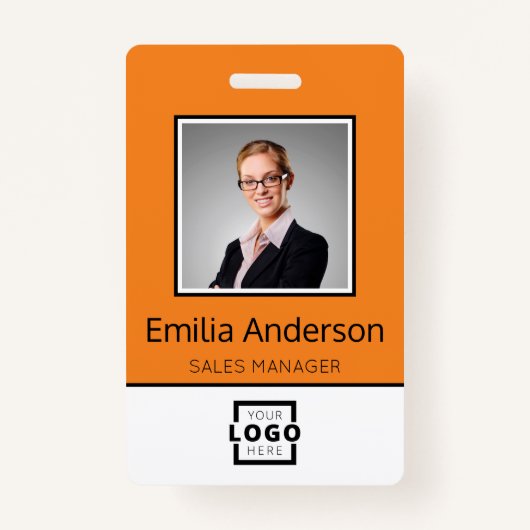 Aangepaste bedrijfs Logo Basic Employee Name Photo Badge (Voorkant)