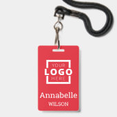 Aangepaste bedrijfs Logo Basic Employee Name Red Badge (Front with Lanyard)