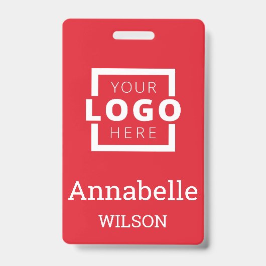 Aangepaste bedrijfs Logo Basic Employee Name Red Badge (Front)