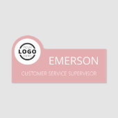 Aangepaste bedrijfs Logo Basic Employee Pink Name Naamplaatje (Voorkant)