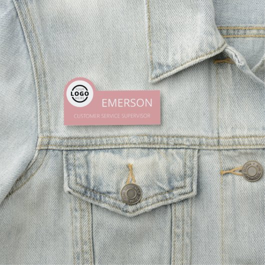 Aangepaste bedrijfs Logo Basic Employee Pink Name Naamplaatje (In situ)