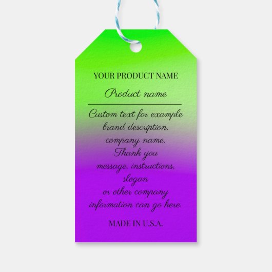 Aangepaste bedrijfs-Logo productbeschrijving groen Cadeaulabel (Achterkant)